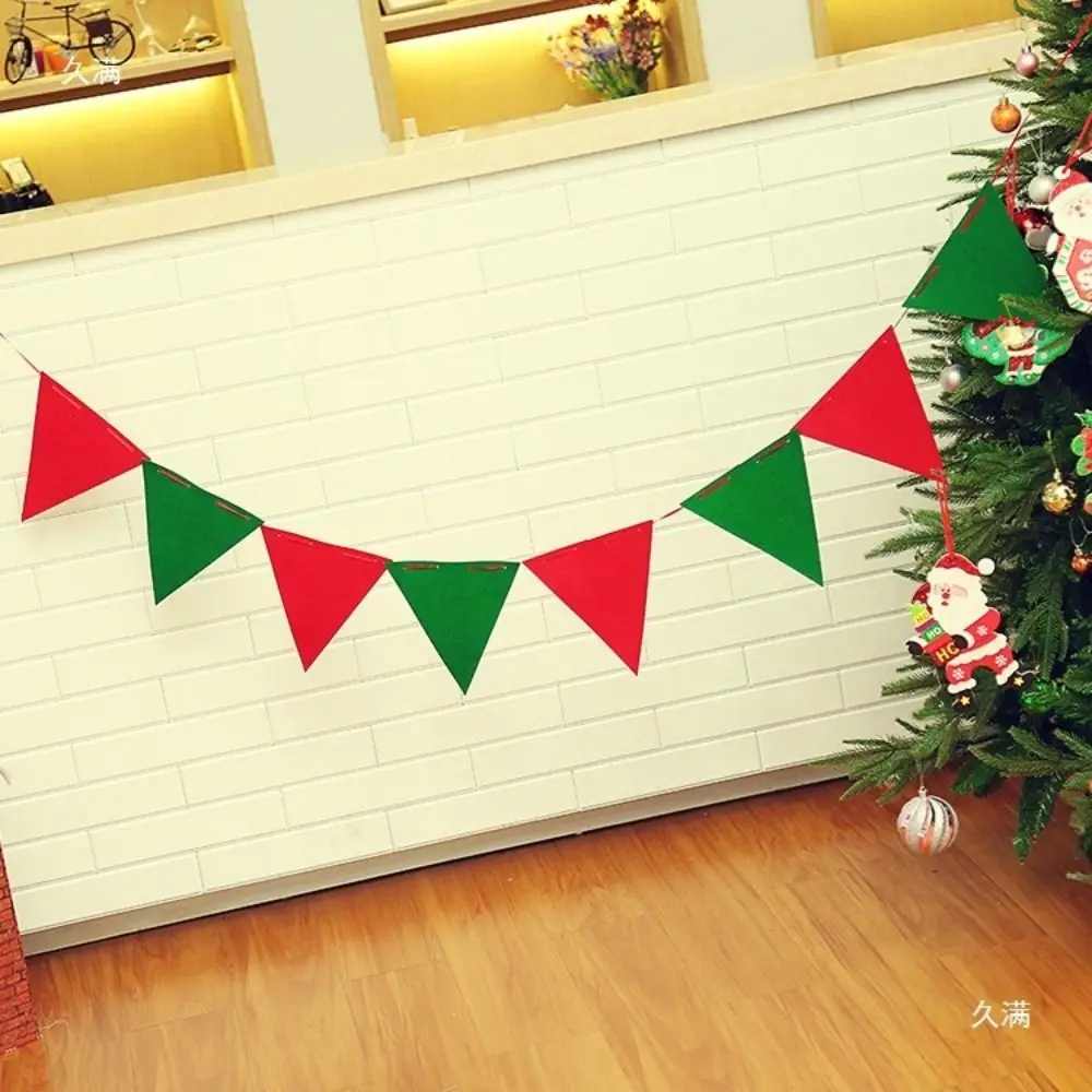 Felt Christmas Banner Red Green Elk Design Felt Christmas Banner Santa Design Hanging Ornament Xmas Pull Flag Family Party