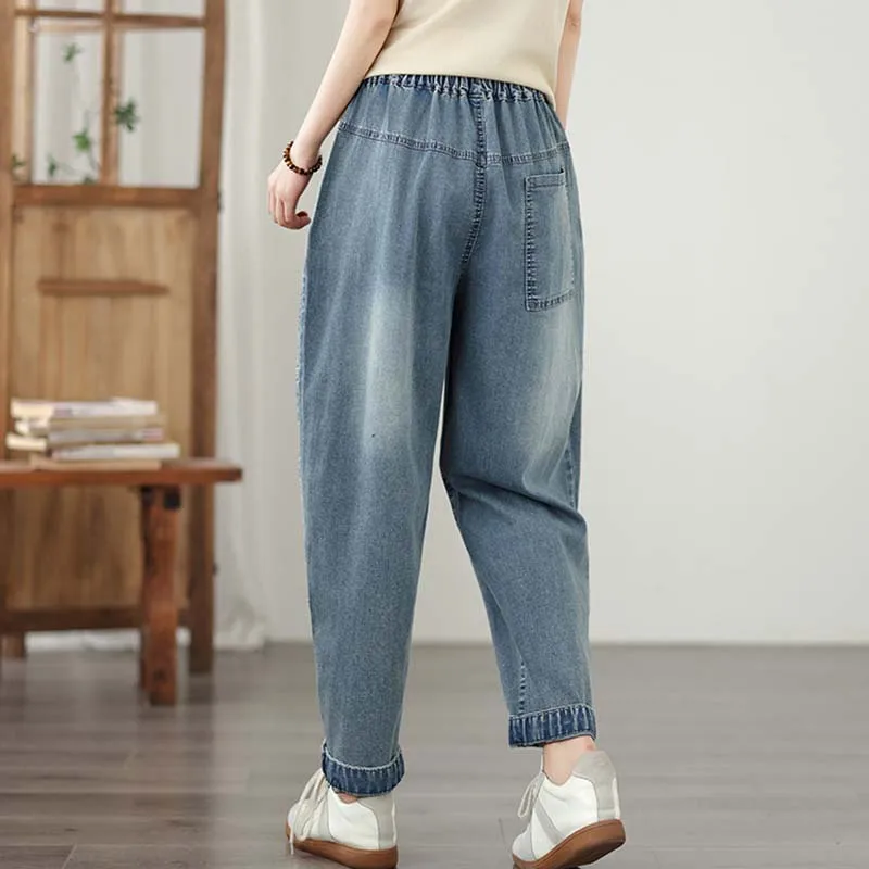 oversized Harem pants spring autumn casual loose jean vintage floral new jeans woman high waist 2027 denim trousers Harem pants