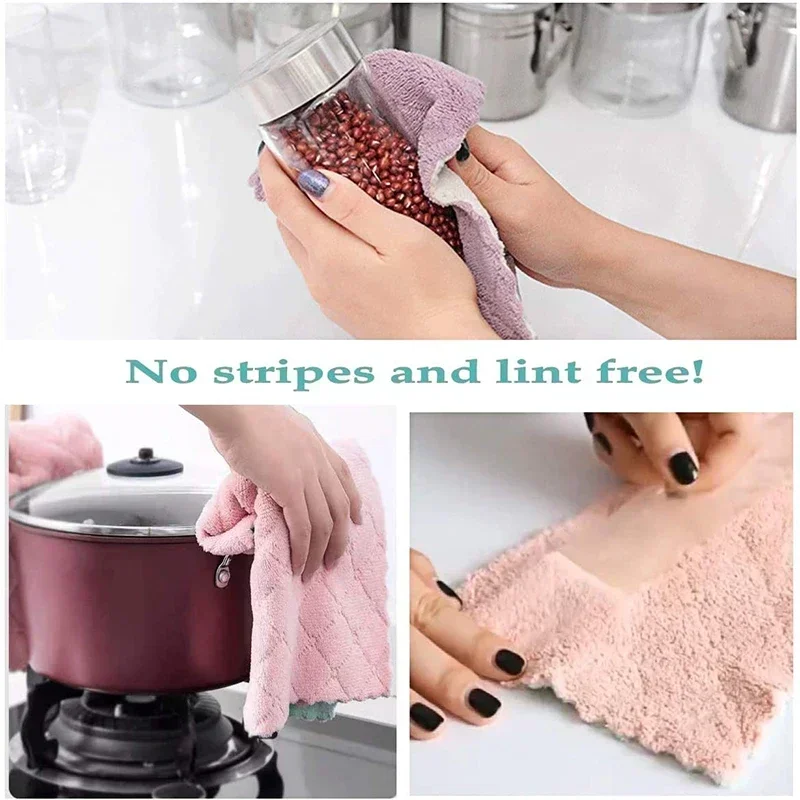 1/5/10pcs Microfiber Towels Double-layer Absorbent Kitchen Cleaning Cloth Non-stick Oil Dish Rags Scouring Pad Home Clean Cloths