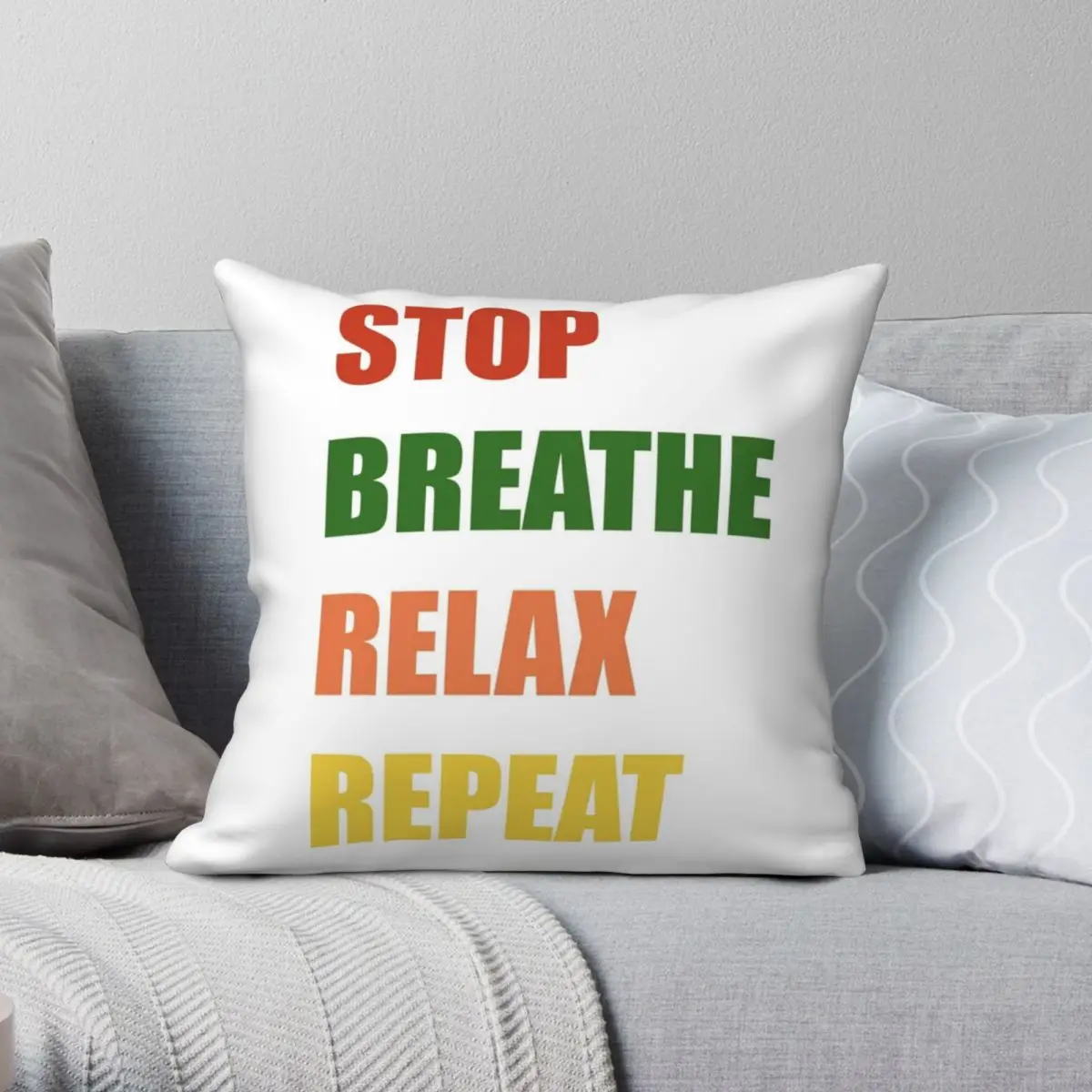 Stop Breathe Relax Repeat Square Pillowcase Polyester Linen Velvet Printed Decorative Throw Pillow Case Sofa Cushion Case 45x45