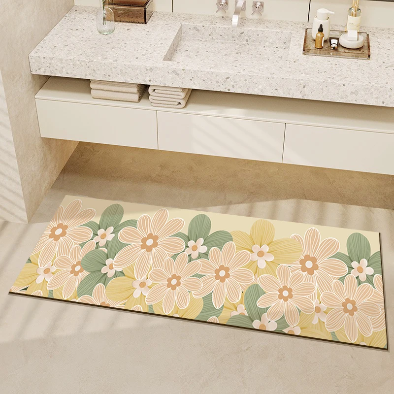 

Fashion Floral Soft Rug Absorbent Non-slip Bathroom Foot Mat Diatom Mud Floor Mats Kitchen Decoration Dirt-resistant Carpet 러그