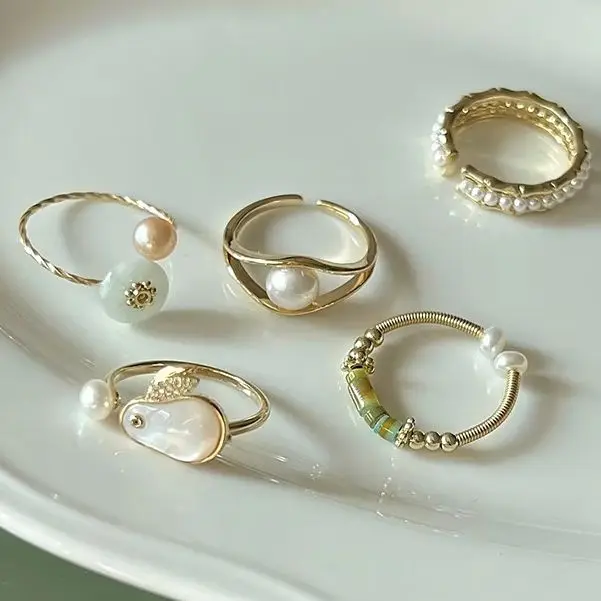 Sam Panda 925 Sterling Silver Rabbit Pearl Enamel Glaze Ring for Women Girl Gift Crystal Green Flower Gold Jewelry Dropshipping