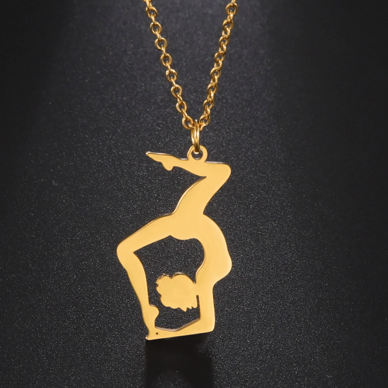 Fashion Gymnastic Style Cheerleading Figure Skating Pendant Necklace for Women Stainless Steel Necklace for Sports Lover Gift