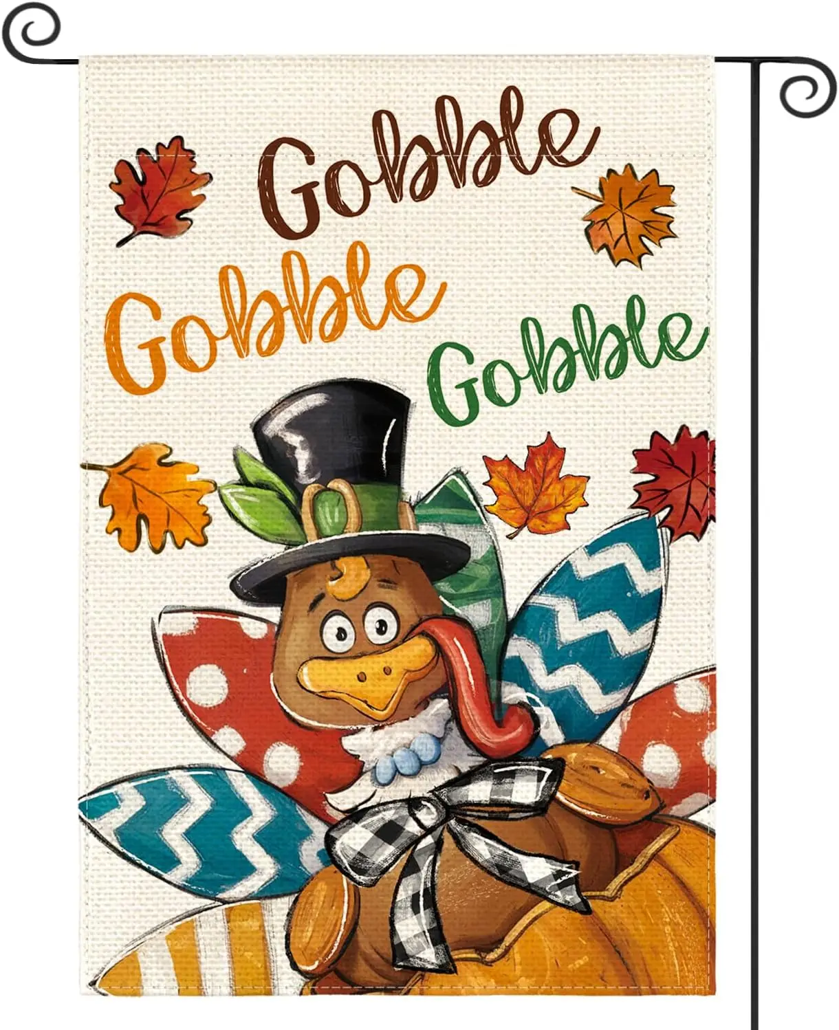 AVOIN colorlife Thanksgiving Turkey Garden Flag 12x18 Inch Double Sided Outside, Gobble Gobble Gobble Harvest Holiday Yard Outdo