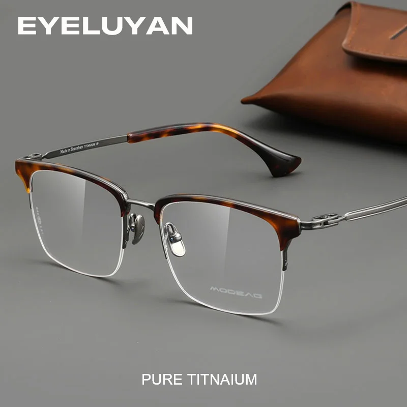 EYELUYAN Business Pure Titanium Glasses Frame Men's Eyebrow Wireframe Trendy Retro Artistic Half Frame Eyeglass Frame M842