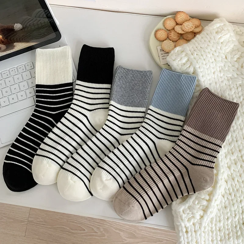 College Style Striped School Girls Boys Elastic Long Socks Cotton Knitted Women Socks Casual Harajuku Streetwear Sports Socks