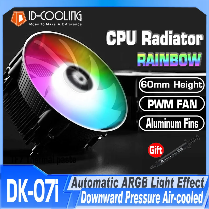 ID COOLING DK-07i CPU Cooler Downward Pressure Radiator 120mm Low Profile RGB 4Pin PWM CPU Cooling Fan for Intel LGA 1700 1200