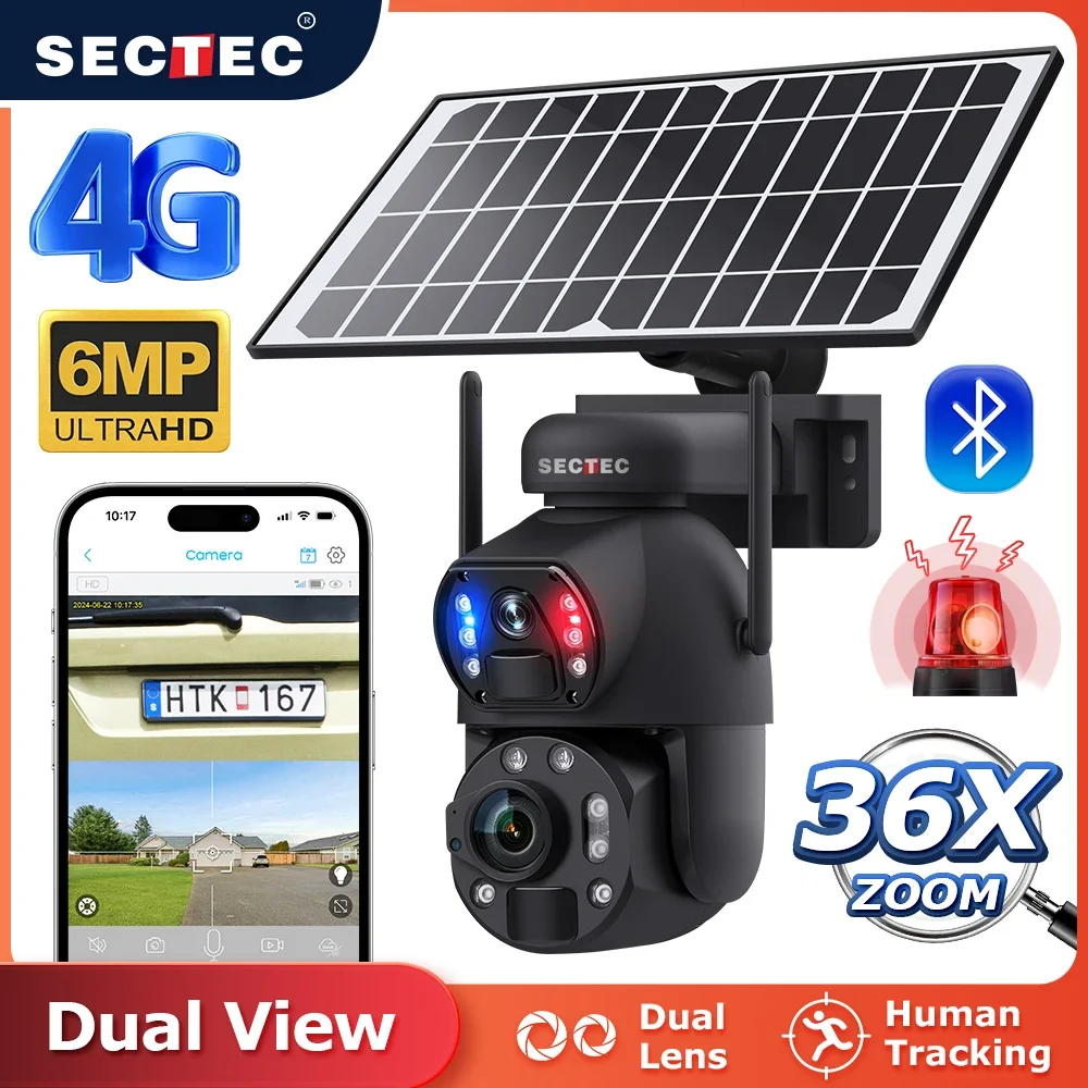 Latest Metal 4G Solar Camera Dual Lens Human tracking 36X Zoom PTZ Camera 6MP HD Waterproof IP66 4G GSM Network PTZ CCTV Camera