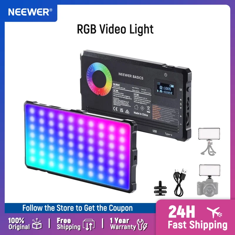 NEEWER Basics RGB Video Light 9W 2700K-7500K Portable Full RGB Colors 4000mAh Rechargeable Metal Small LED Camera Panel Lighting