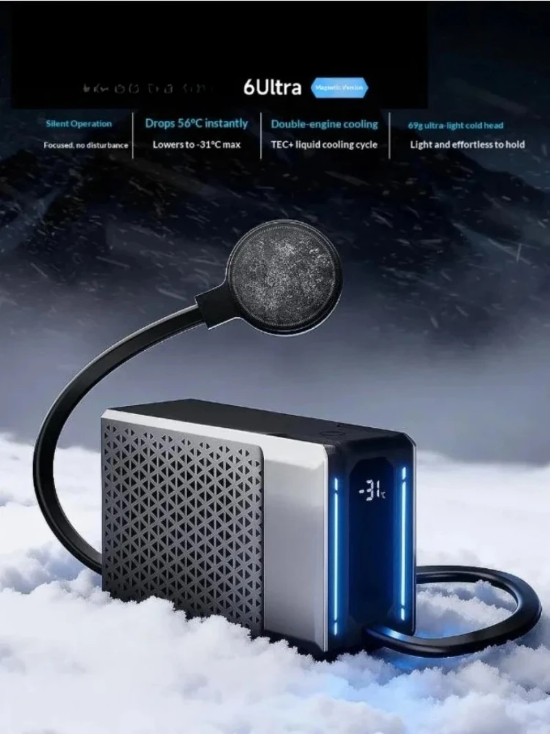 6Ultra Magnetic Liquid Cooler 69g 48W Fast Cooling AI Temp Control Back Clip Silent Cooler for Gaming Live Streaming
