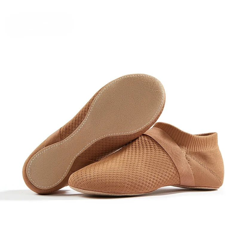 Women Girls Soft Suede Ballet Dance Shoes Elastic Cross Strap Split Sole Yoga Gymnastics Slippers Soft Suede Dance Shoes for Kid