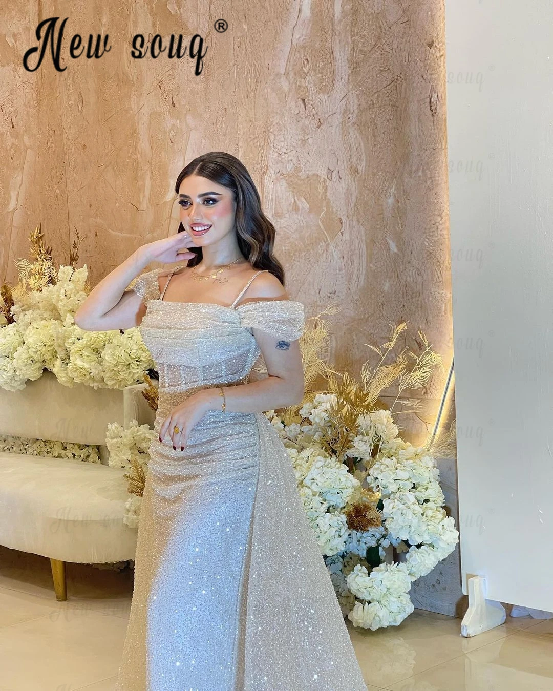 Boat Neck Off Shoulder Evening Dress White Sequins Sheath Wedding Party Gowns Tailor Made Robe de Mariée 2023 Formal Prom Gowns