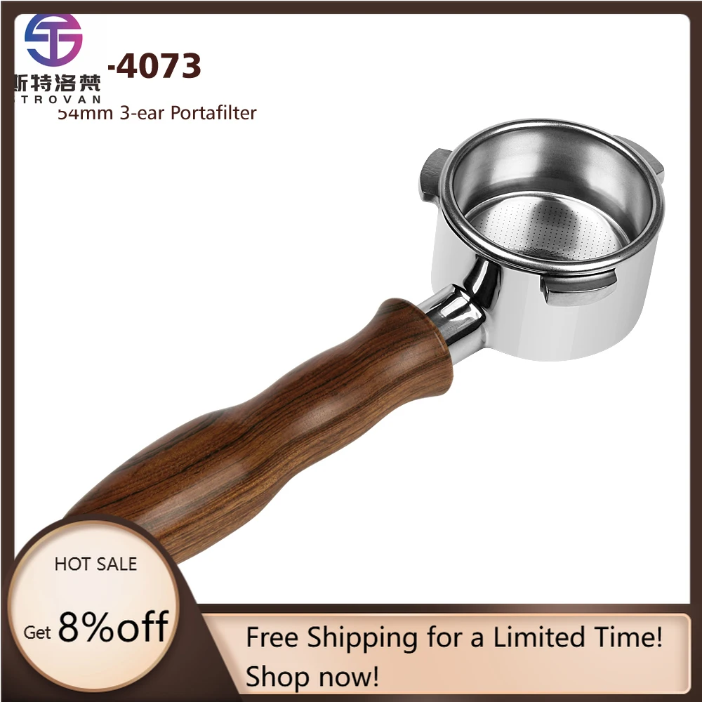 

STLF WJW Good Quality 304 Stainless Steel Bottomless Portafitler Rosewood/Plastic/Aluminum Alloy Handle Espresso 54mm Porta