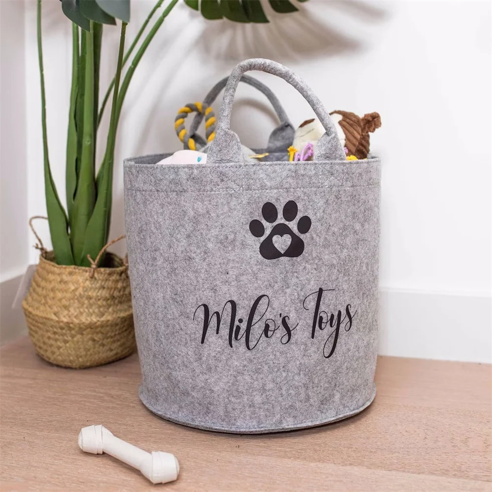 Custom made personalised pet storage basket, dog toy basket, felt storage, Gifts for pets, Pet homeware, Personalised dog gift,