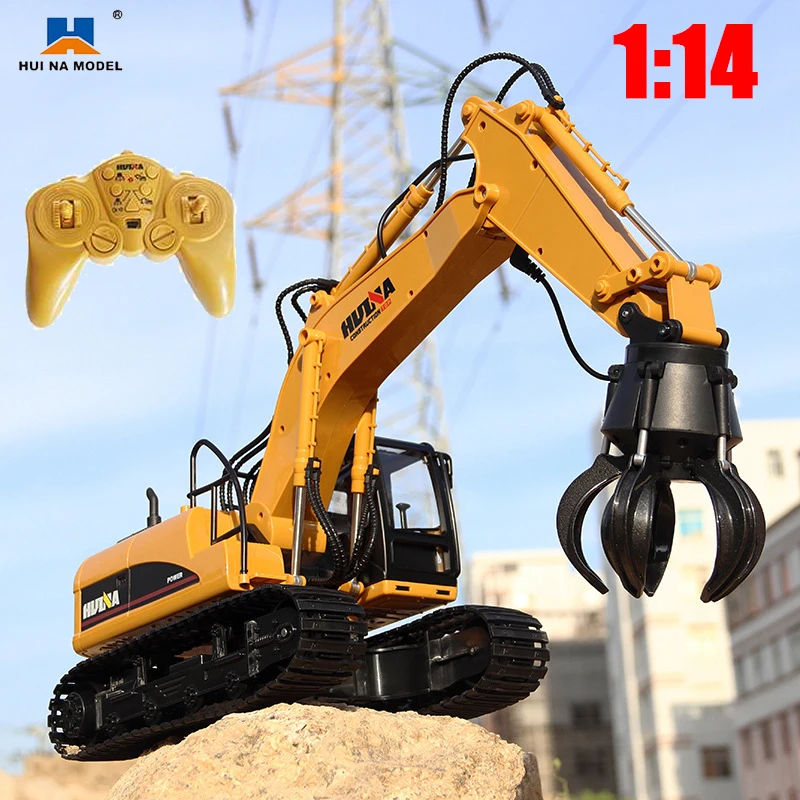 HUINA 571 RC Truck 1/14 16CH RC Excavator Wood Ball Grabber Crawler Drilling Car Engineering Cars Trucks Toys for Children Boys