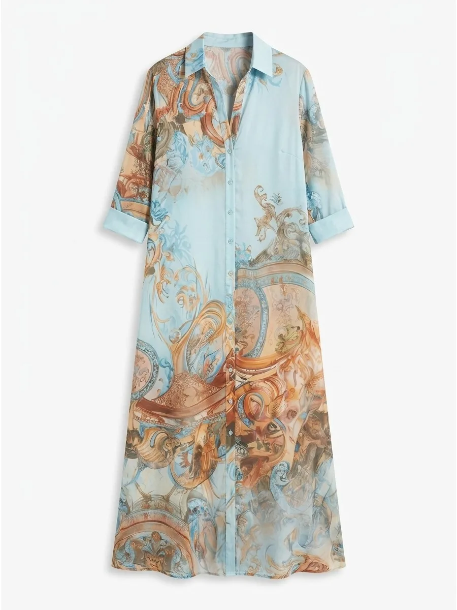 Missuoo Women's Vintage Floral Print Shirt Dress Lapel Collar Long Sleeves Buttoned Loose Maxi Dress 2026 Fashion Party Dresses