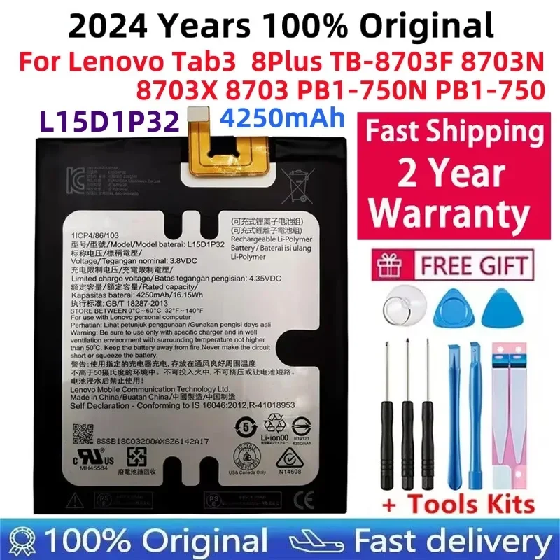 

100% Original L15D1P32 4250mAh Battery For Lenovo Tab3 Tab 3 8 Plus TB-8703F 8703N 8703X 8703 PB1-750N PB1 750N Bateria Batterij