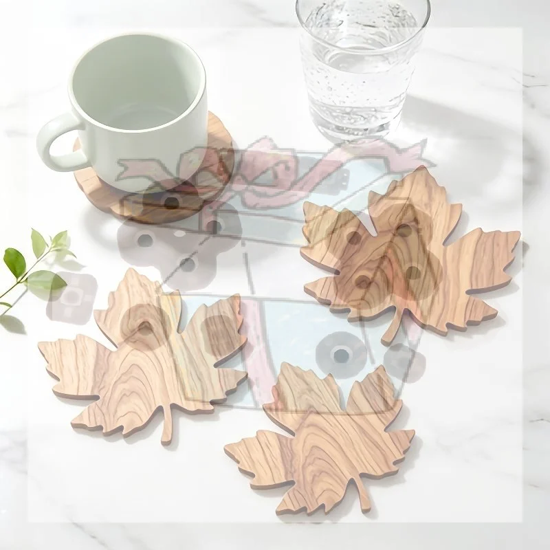 【CC】2/4Pcs Leaf Illustrated Wooden Insulation Pad,Kitchen And Dining Room Decoration,all Season, Halloween,Christmas Gifts