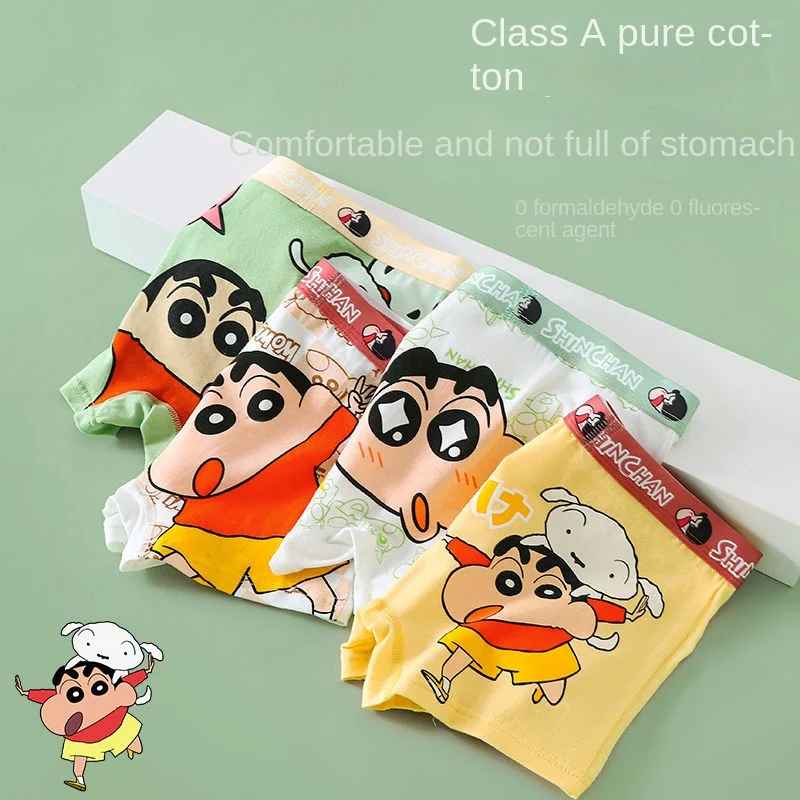 4PCS Set Crayon Shin-chan Boys Undepants Cotton Boxers Breathable Underwear 3-14Y Kids Four Corner Briefs Cartoon Children Gift