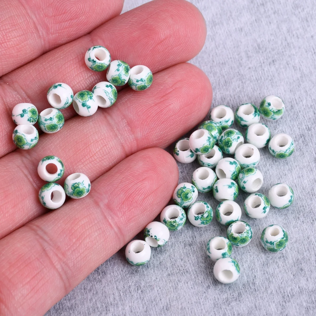 10pcs Round 6mm Green Flower Patterns Ceramic Porcelain Loose Spacer Beads For Jewelry Making DIY Bracelet Findings