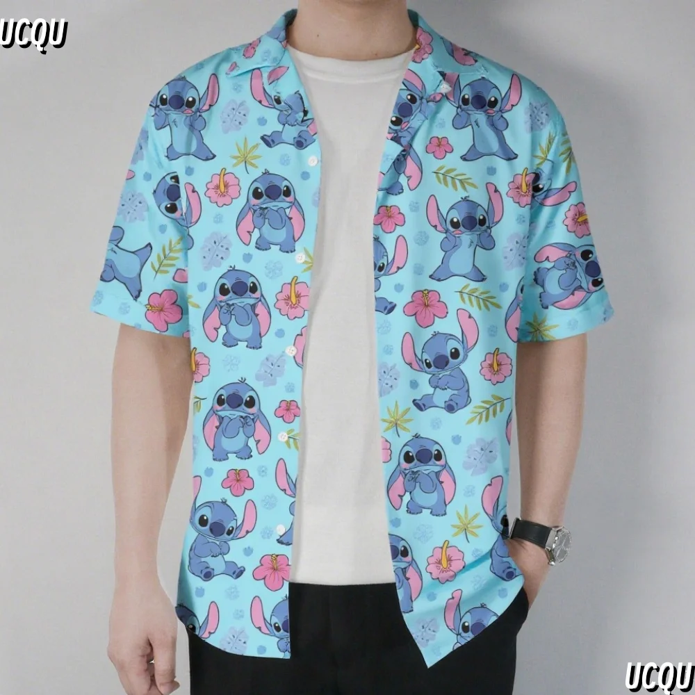 

2025 Summer Daily Casual Men's Shirts Hawaiian Vacation Style Stitch Print Shirts Loose Comfortable Men's Short-Sleeved Shirts