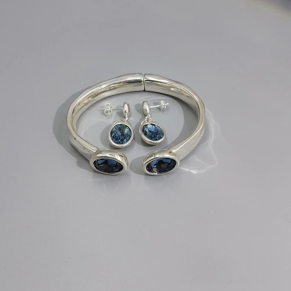 

Exquisite blue crystal bracelet earring set with niche design, suitable for wholesale daily matching