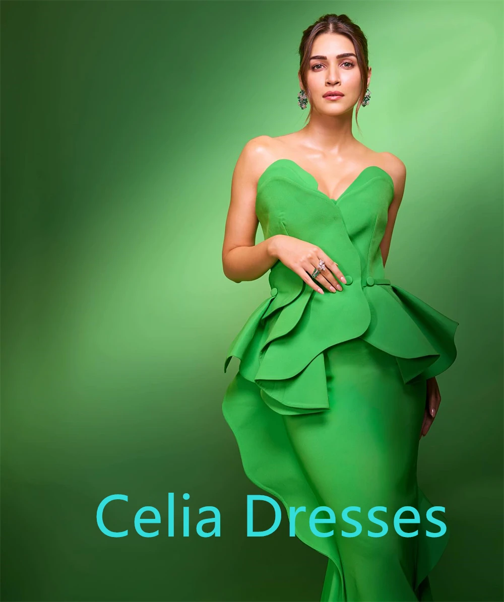Robe De soirée sirène en Jersey vert moderne, personnalisée, sans bretelles, sans manches, fermeture éclair au dos, robe De bal à la mode