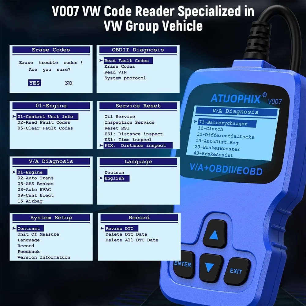 AUTOPHIX V007 OBD2 сканер совместим с Volkswagen VW Audi Skoda Seat двигатель диагностический сканер OBDII сканер