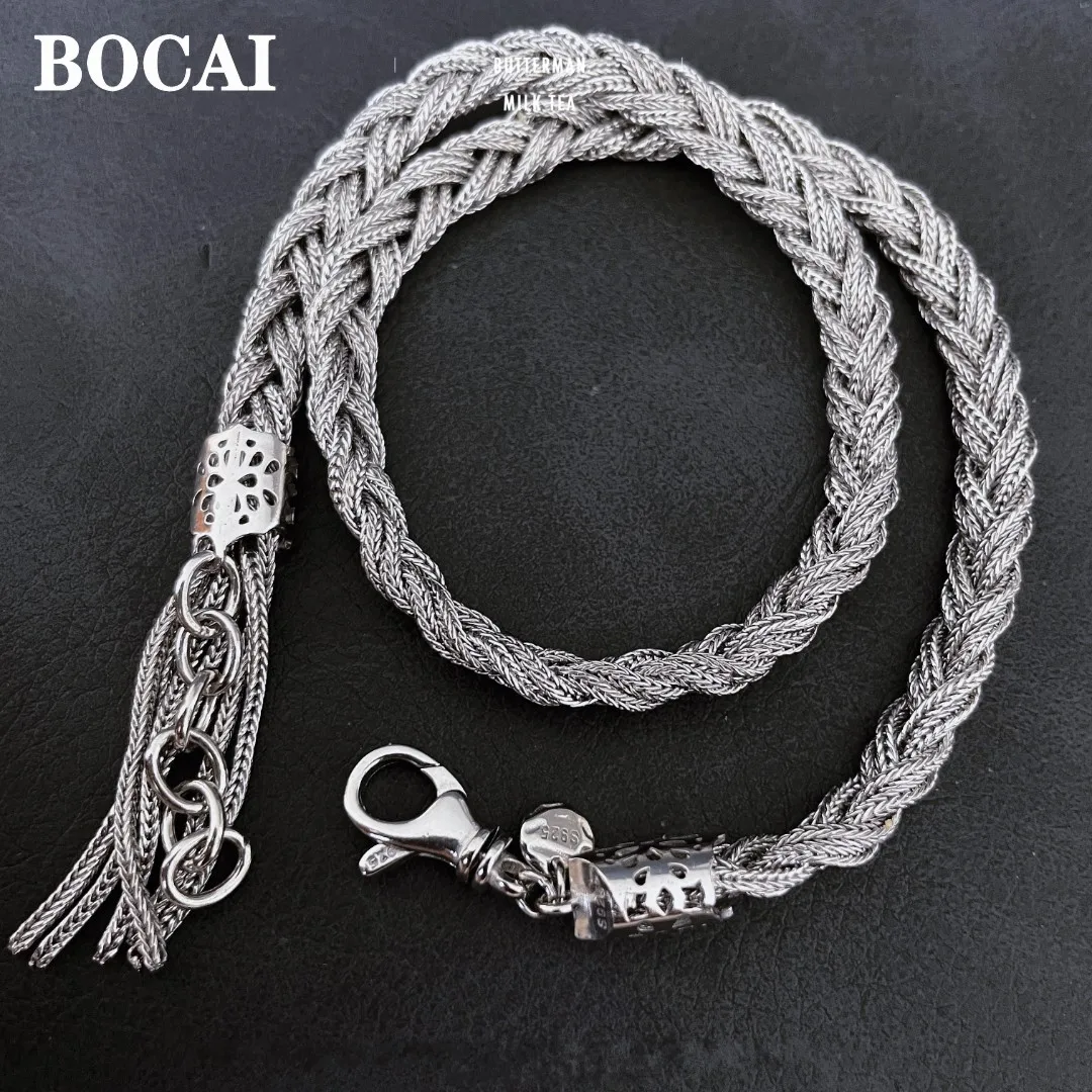 BOCAI New S925 Silver Jewelry Countless Strands of Fried Dough Twists Pigtail Necklace for Women Fashionable Collarbone Chain