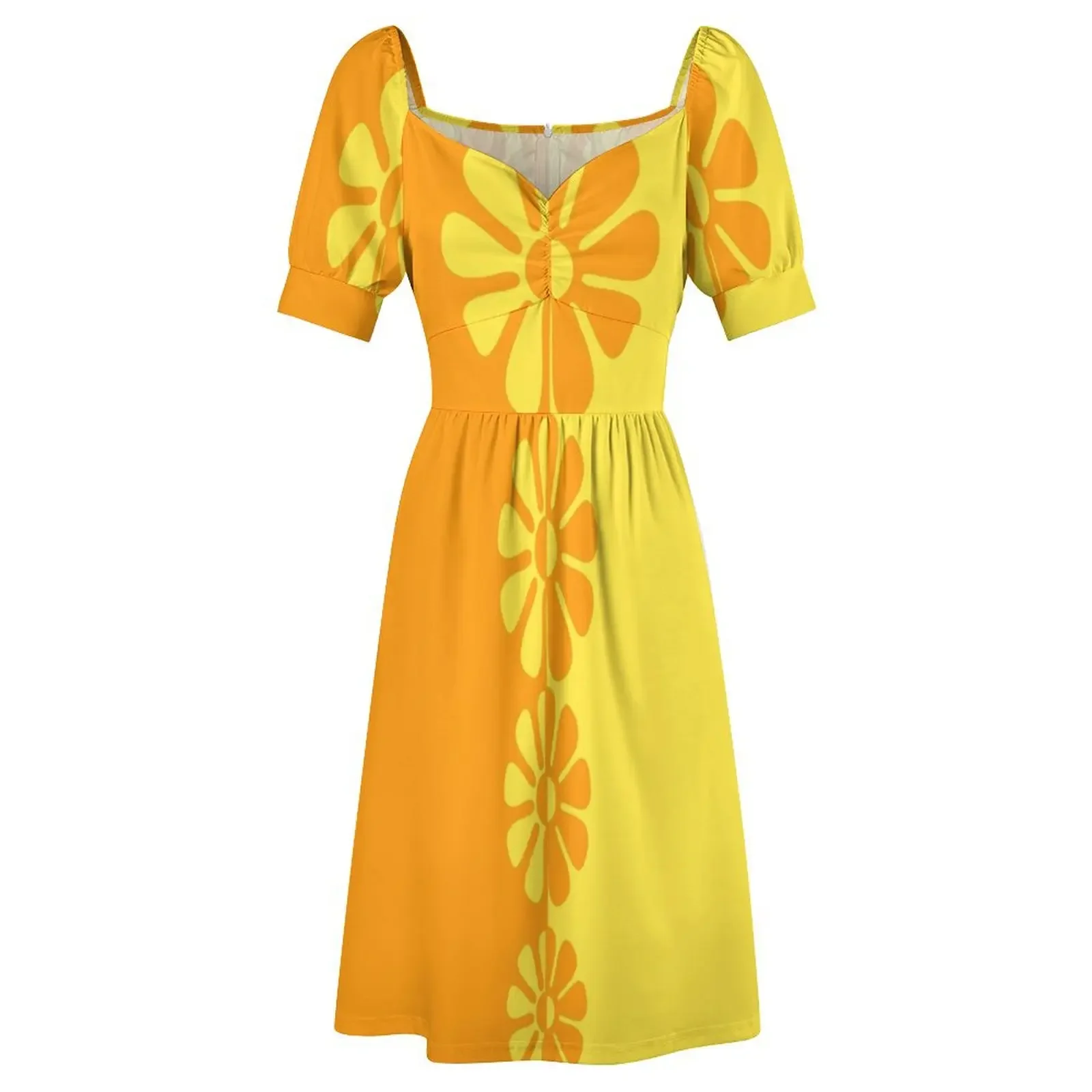 60's Bold Retro Mod Flowers in Orange and Yellow Short-Sleeved Dress dresses for prom Summer skirt