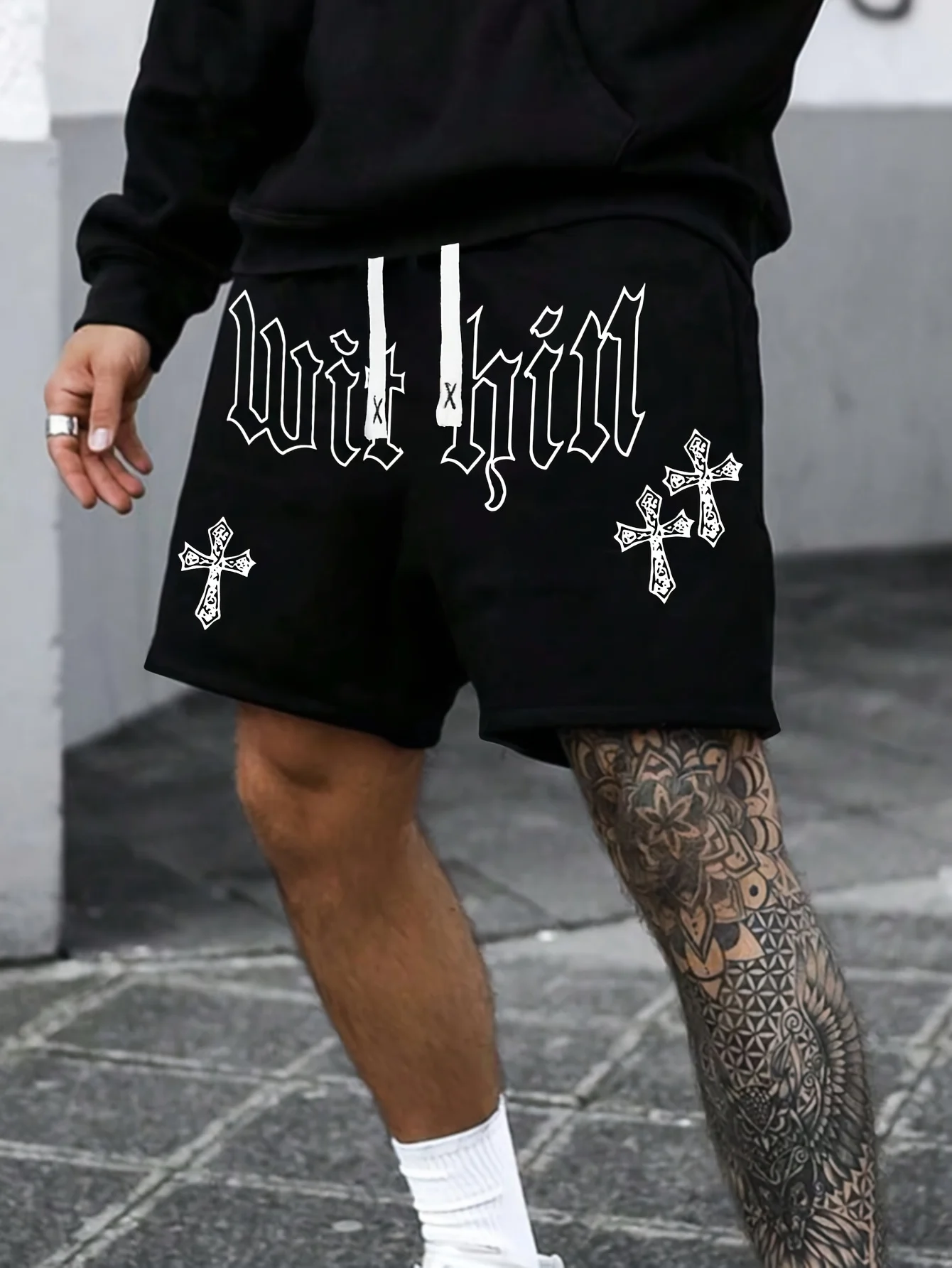 2026 Summer Men's Cross Letter Printed Waist Drawstring Shorts A Must-have Item for Trendy Men