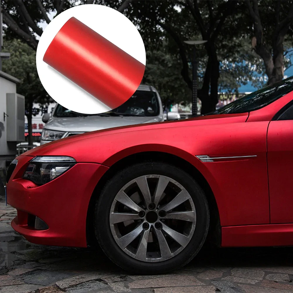 Red Satin Matte Chrome Metallic Car Wrap Stickers Color Change Ice Film Bubble Free Sticker Vinyl Film Wrapping Car Accessories