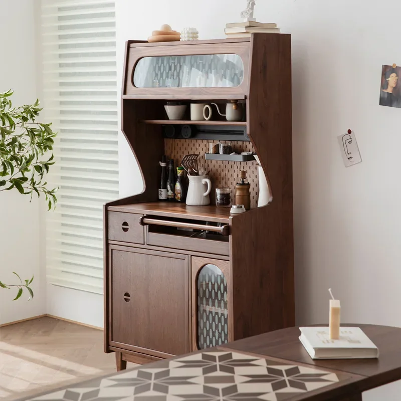 Nordic black walnut dining side storage cabinet integrated wall light luxury high cabinet