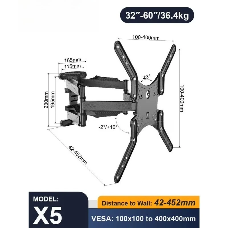 FY TV Wall Mount Full Motion Articulating Swivel Tilt Bracket for Heavy Duty LED LCD Flat Screen Curved Monitor 32 40 42 50