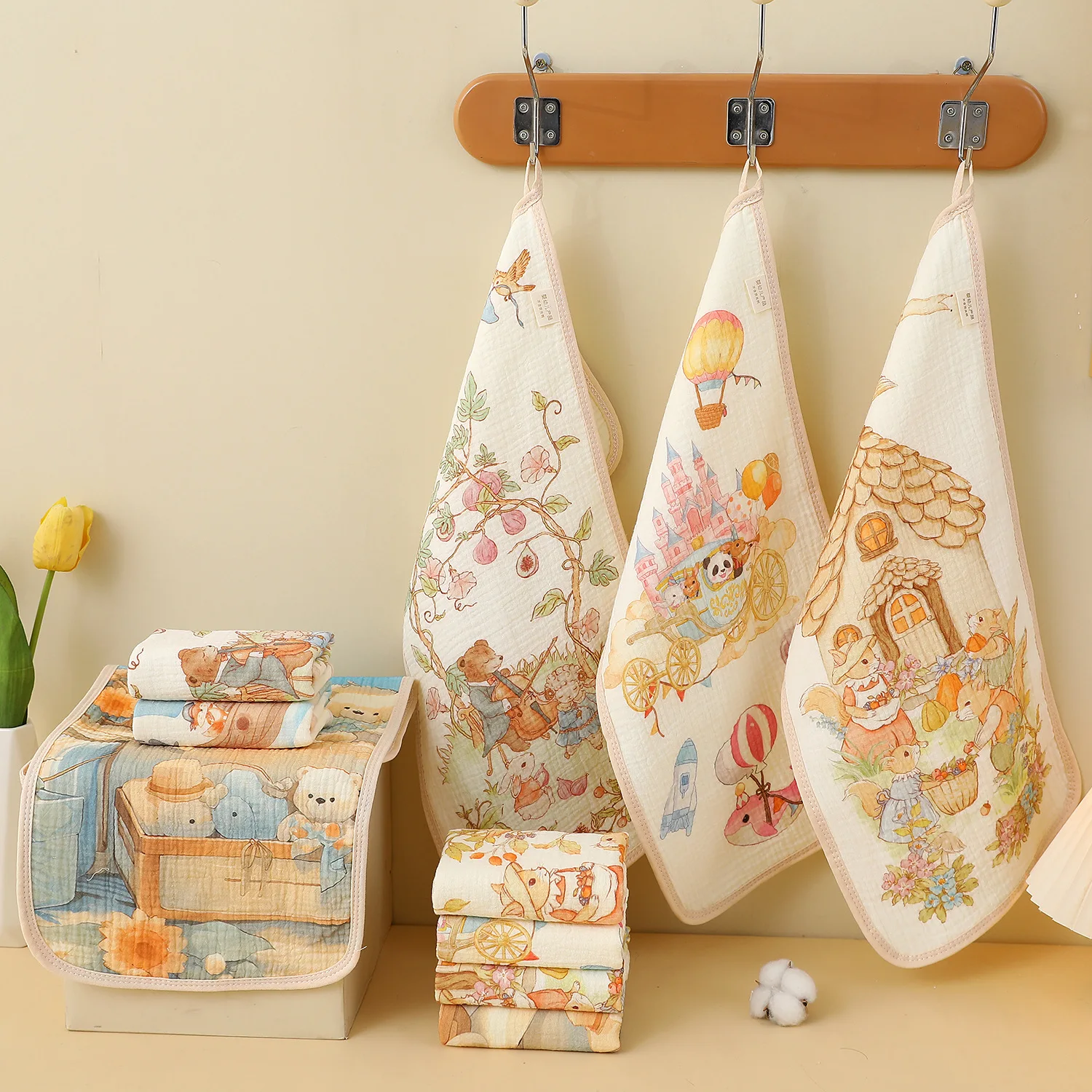 Asciugamano per bambini Asciugamano per il viso stampato a quattro strati di garza Cartone animato Piccolo fazzoletto per il lavaggio del viso del bambino Asciugamano quadrato piccolo