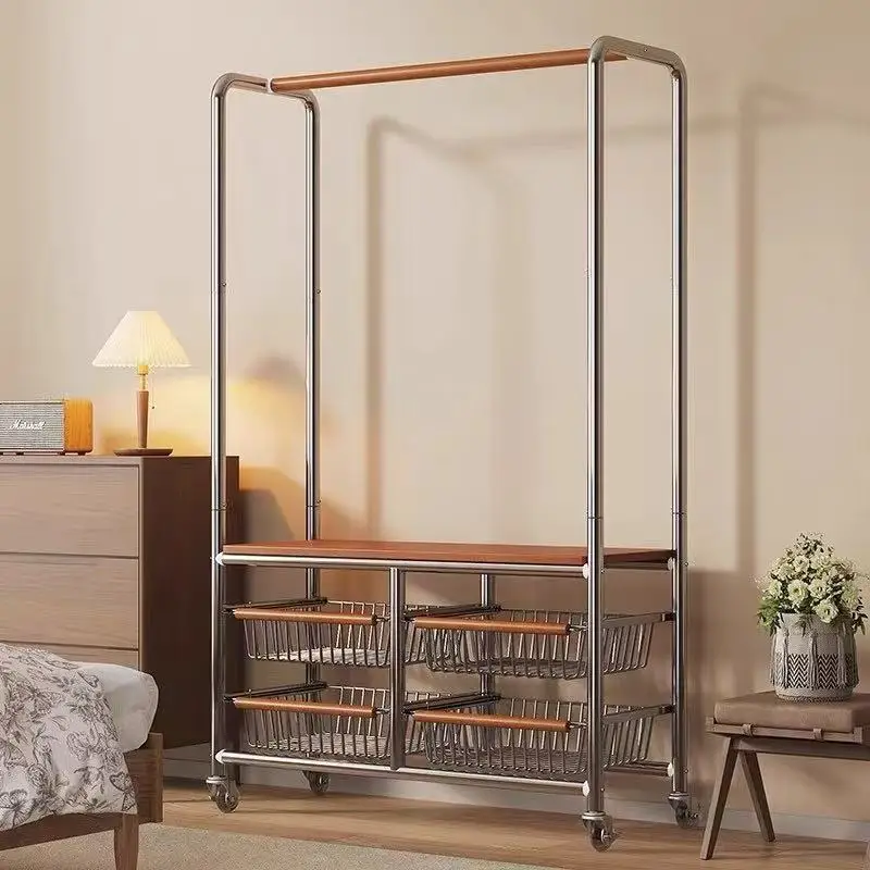 Medieval floor-to-ceiling coat rack Bedroom mobile hanger with drawers Bedside rack Household