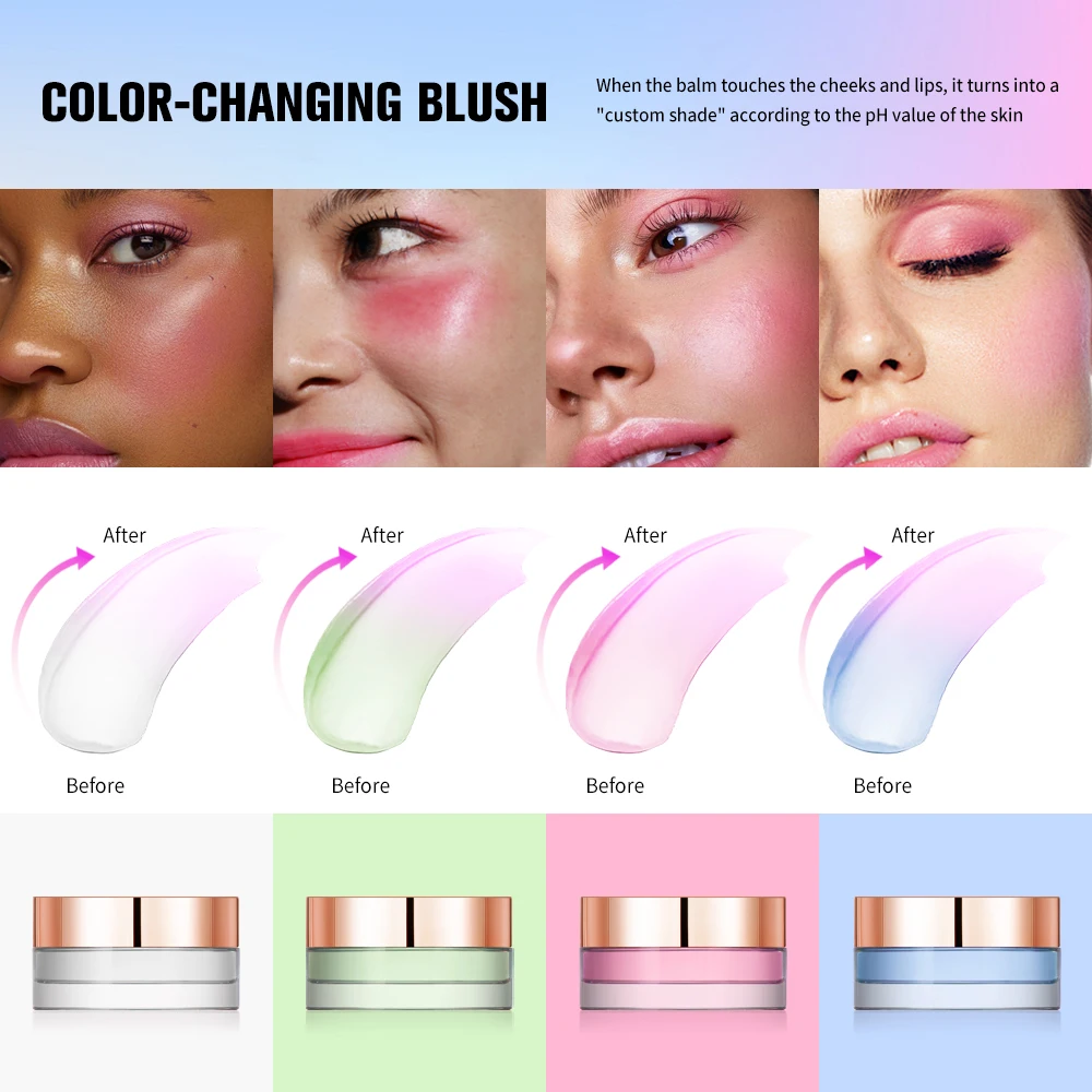 Color Changing Lips and Blush Glassy Multibalm Warm Change Clear Color Natural Flush Makeup Gel Highlighter Blush