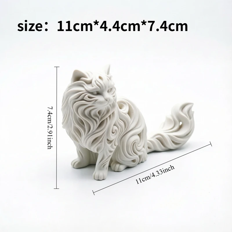 Elegant Swirl Texture Longhair Cat Ornament,Black White Kitty Statue For Side Cabinet Bookshelf Minimalist Tabletop Present