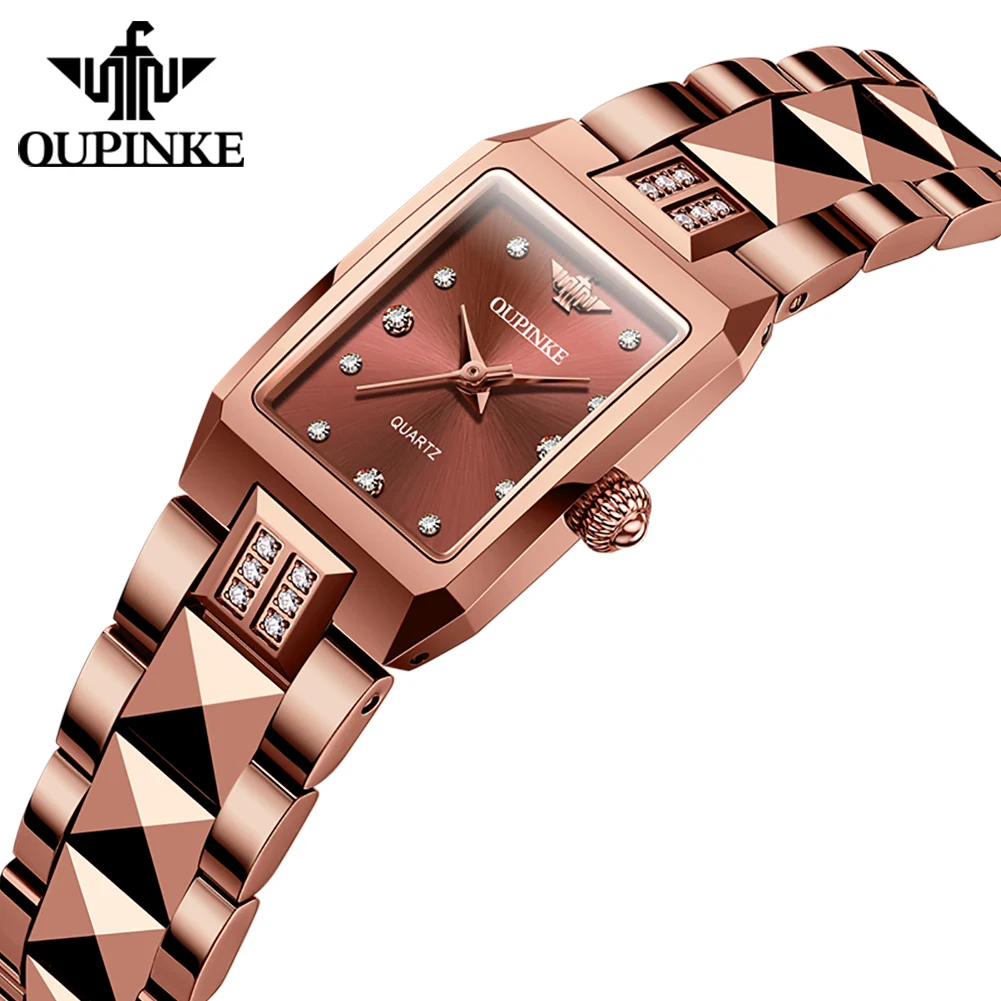 OUPINKE Luxury Watch For Woman Rose Gold Tungsten Steel Diamond Ladies Quartz Watch Waterproof Women Watches reloj para mujer