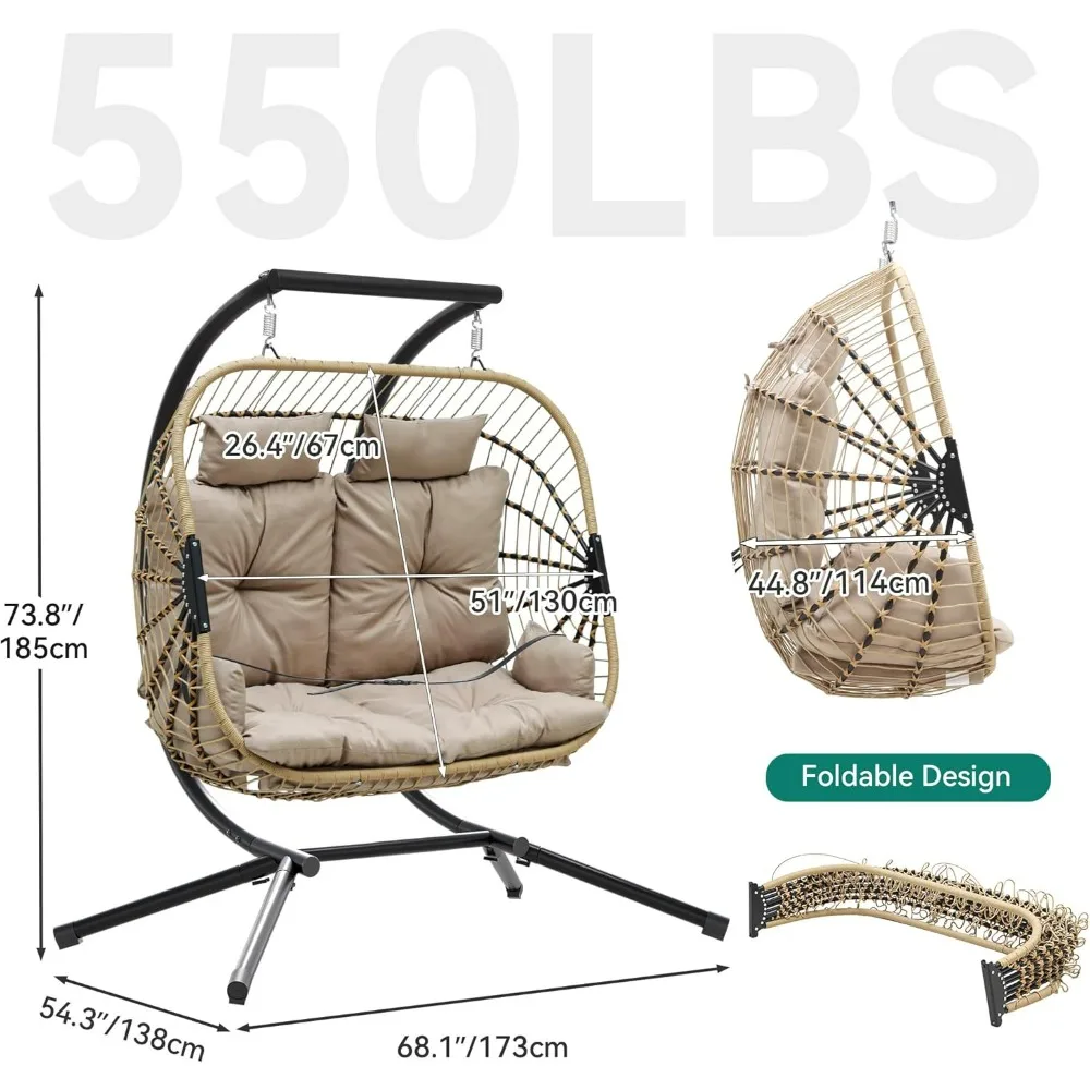 Hanging Egg Swing Chair with Stand Egg Chair Wicker Indoor Outdoor Hammock Egg Chair with Cushions 550lbs for Patio, Bedroom