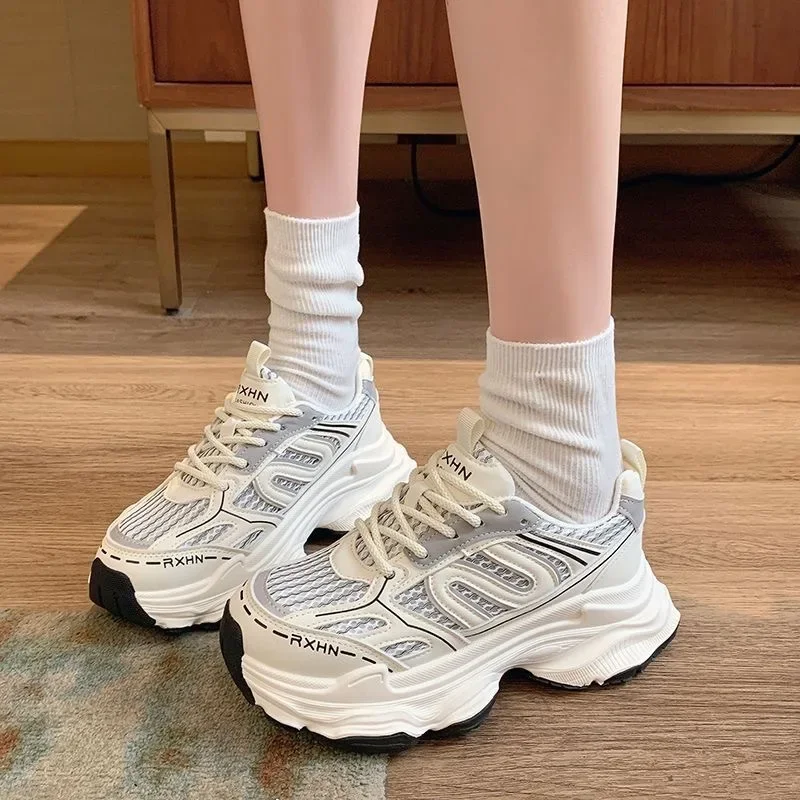 Women Sneakers Autumn Fashion Breathable Casual Shoes Women Mesh Lace Up Comfort Platform Vulcanize Shoes Zapatillas De Mujer