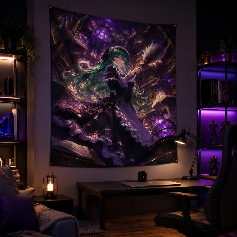 Vikama Fantasy Anime Tapestry Magic Aesthetic Vikama Magical Maid Girl Anime Tapestry Blonde Lolita Starry Sky Fantasy Wall