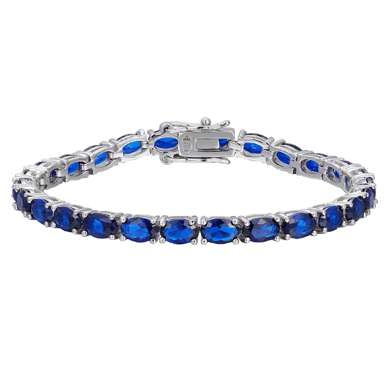 

EUREKA 925 Sterling Silver Sapphire Bracelet for Women Elegant Shine Gem Solid Bangle High Quality Wedding Party Jewelry Gifts