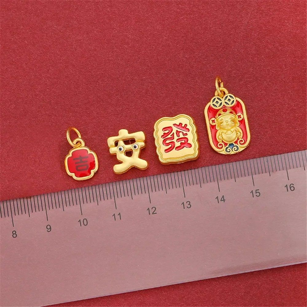 New Year's National Trend 18K Matte Gold Blonde Wealth Peace Joy Beaded Pendant Diy String Bracelet Material Woven Accessories