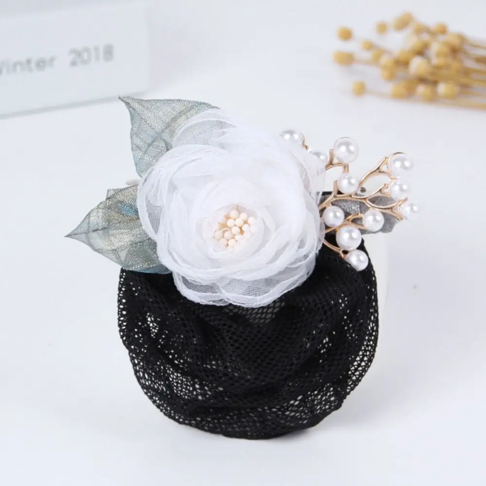 

Korean Style Flower Snood Spring Clip Hairgrips Cover Net Ponytail Clip Pearls Crochet Bun Net Headwear Bun Snood