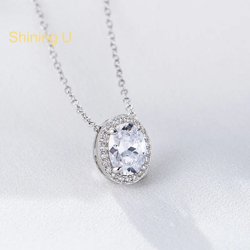 

Shining U 925 Sterling Silver Oval Gems Necklace for Women Fine Jewelry Anniversary Spring