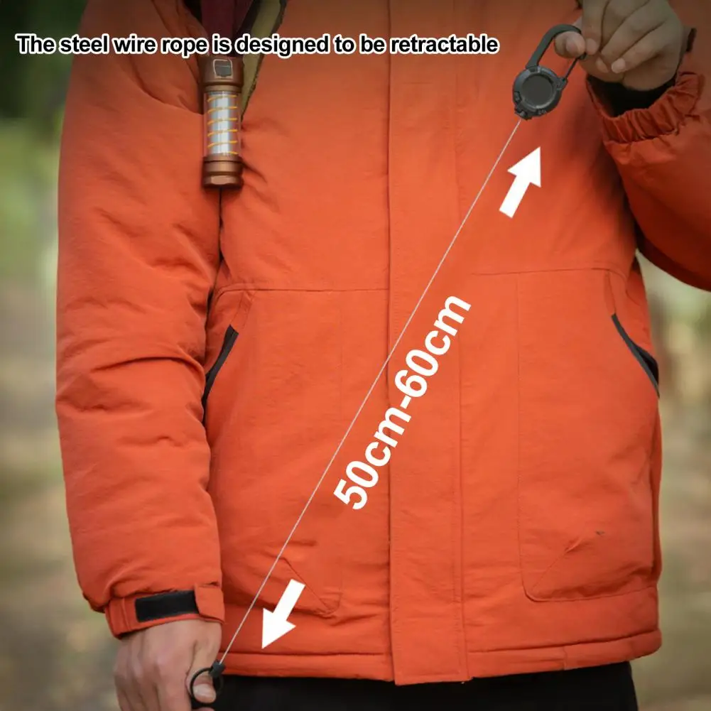 Backpack Wire Rope Hook Clip Durable Fly Fishing Retractor Badge Reel with 360-degree Rotation Keychain Carabiner for Camping