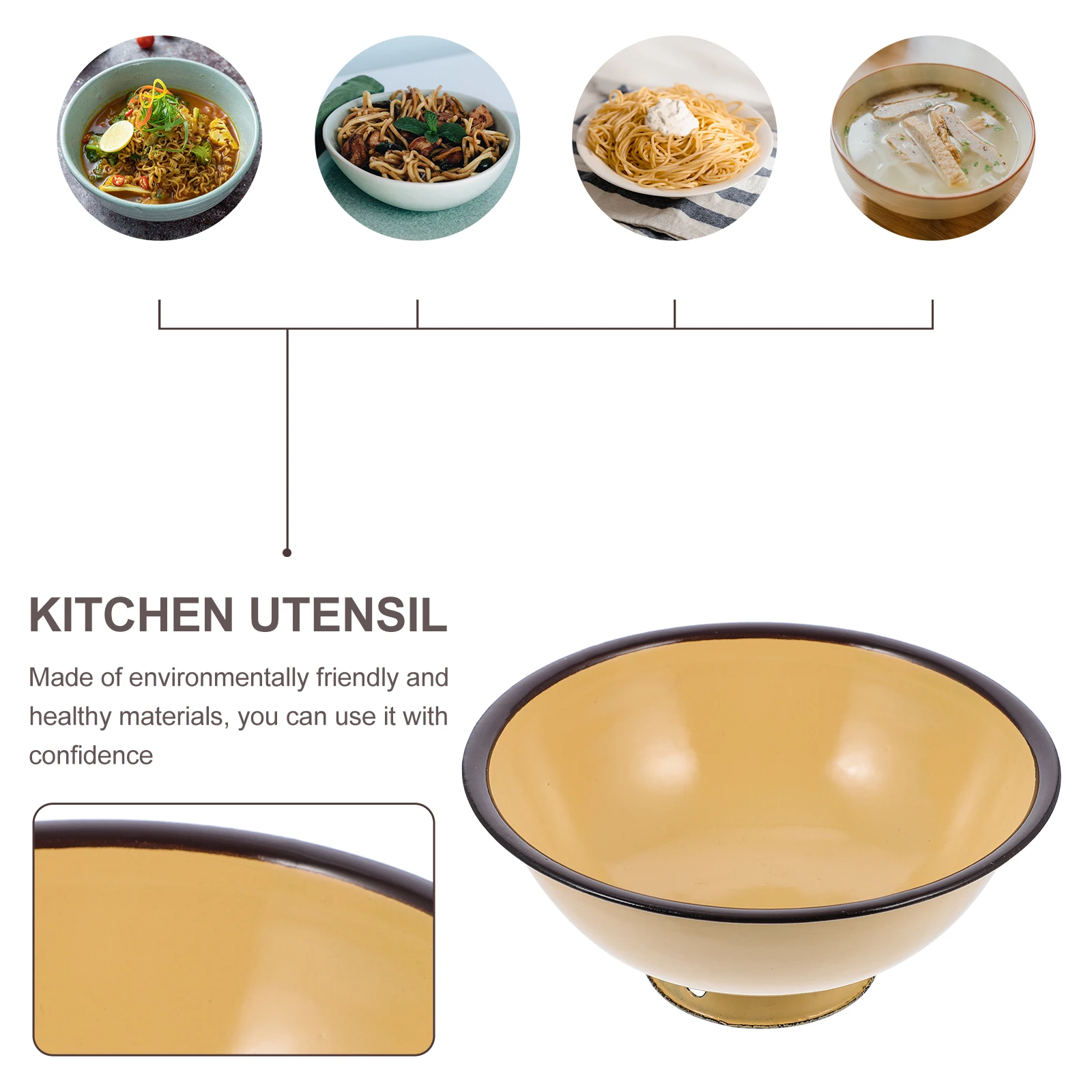 

2Pcs Enamel Noodle Bowl Retro Style Multipurpose Soup Dish Household Storage Plate Kitchen Utensils Vintage Food Container