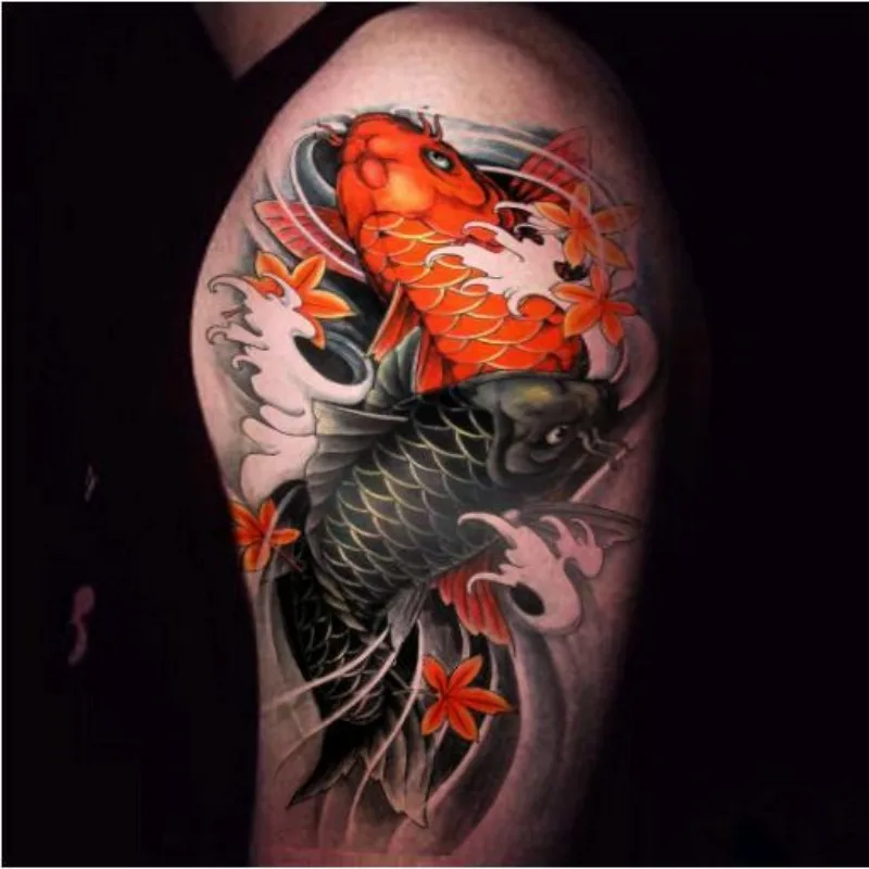 Goldfish-Tatuajes falsos Koi Carps para mujer y hombre, tatuaje temporal duradero, Tatuajes de imitación, Tatuajes impermeables