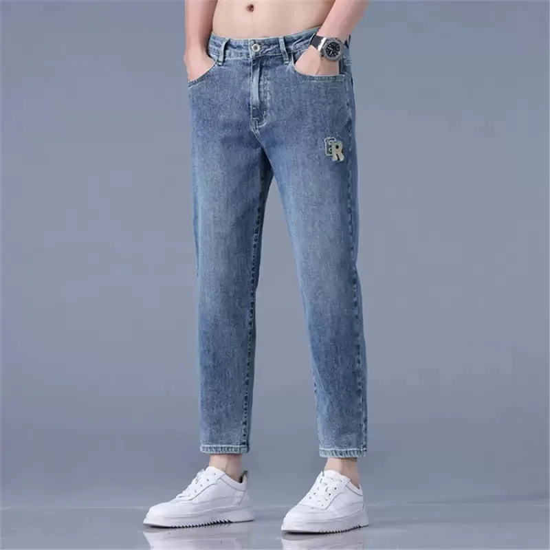 

Spring/Summer Fashion Trendy Solid Color Straight Leg Stretch Breathable Jeans Men's Casual Slim Fit Sports High Quality Jeans